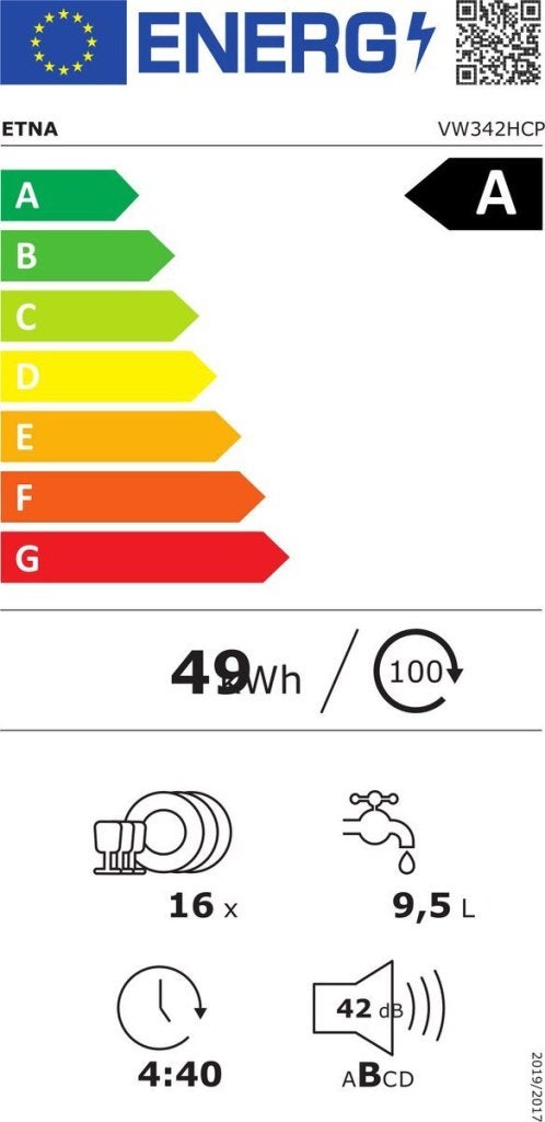 ETNA inbouw vaatwasser VW342HCP - 16 couverts - 60 cm, Energieklasse A of zuiniger, Minder dan 10 liter, Nieuw, Ophalen of Verzenden
