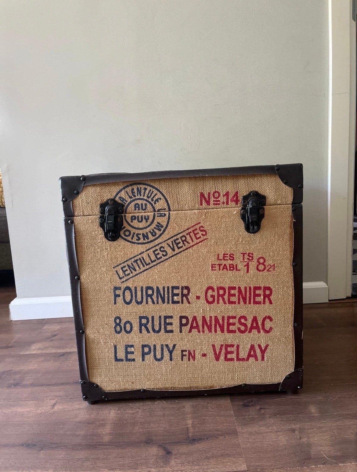 Vintage opbergkist/decoratieve opbergkist met Franse print, Ophalen, Gebruikt, 50 tot 100 cm, 50 tot 75 cm