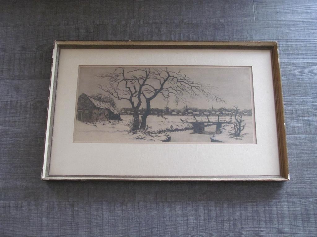 Antoon van Hemert (1883-1944) - Winter in Holland, Ets, Origineel, Ophalen of Verzenden, 24 cm