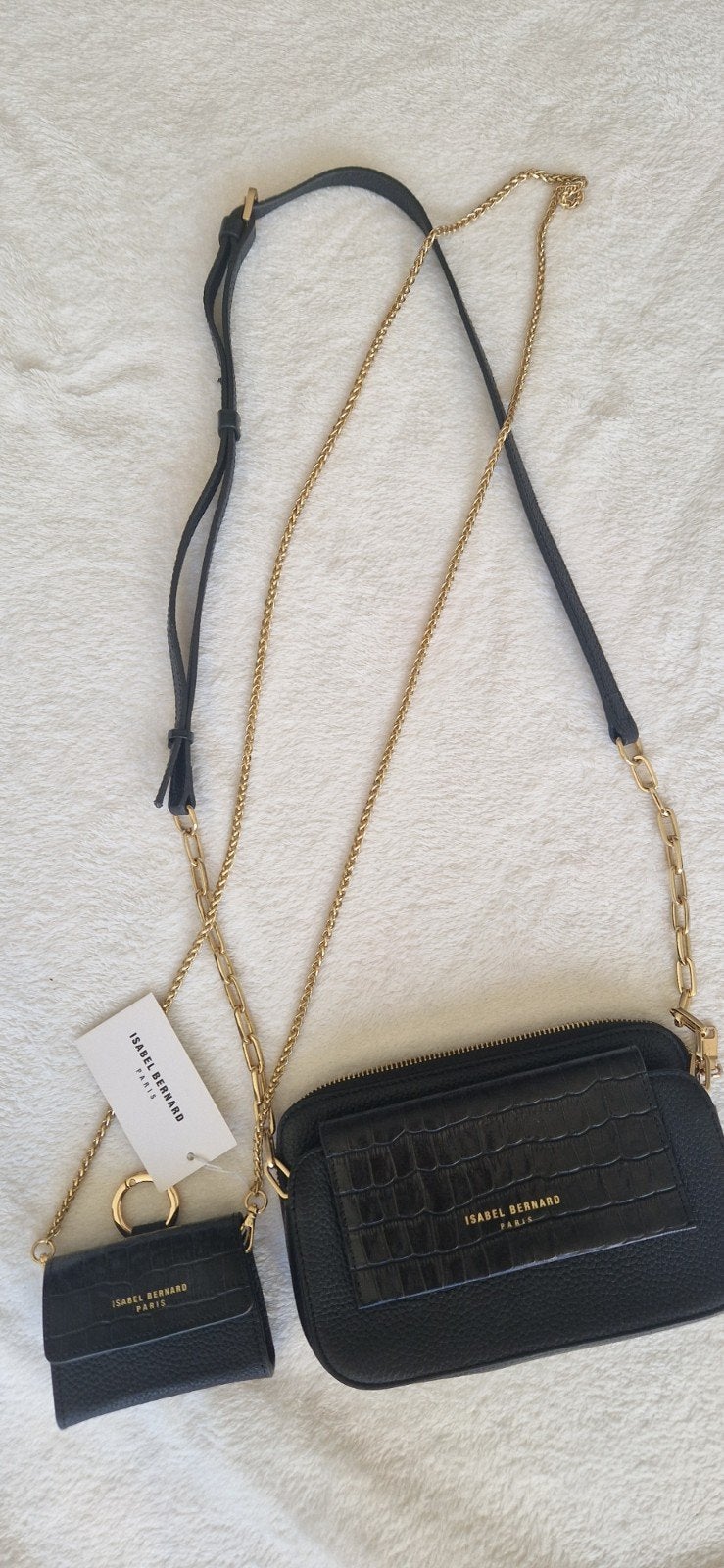 Isabel Bernard cross-body tas Zwart met charm-tasje, Ophalen of Verzenden, Nieuw, Zwart, Schoudertasje