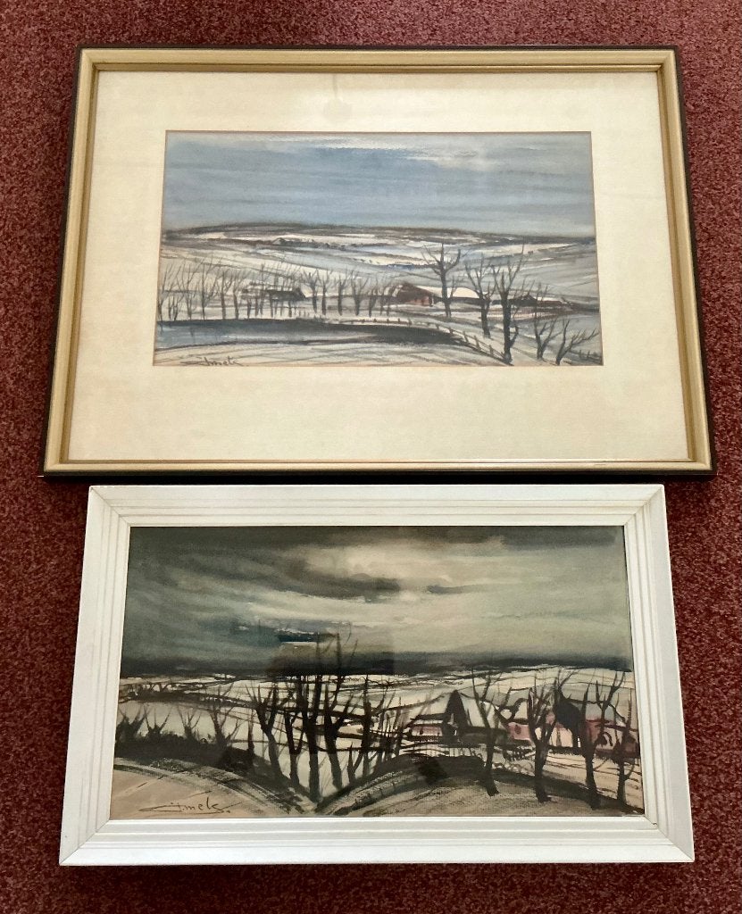 Twee schilderijen van Jacques Mels - Landschap te Limburg, Antiek en Kunst, Ophalen, Papier, Landschap, Gesigneerd