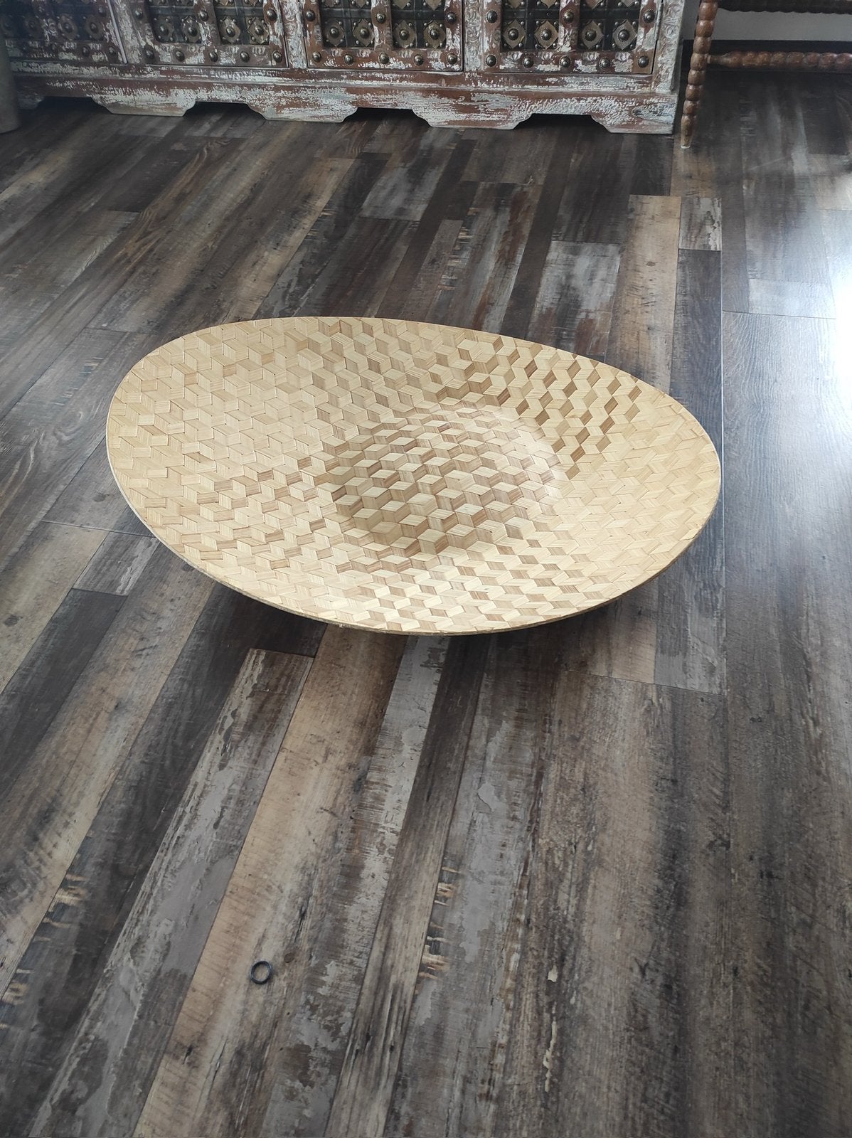 Vintage ikea bamboe schaal, Ophalen, Zo goed als nieuw, Rond, Hout
