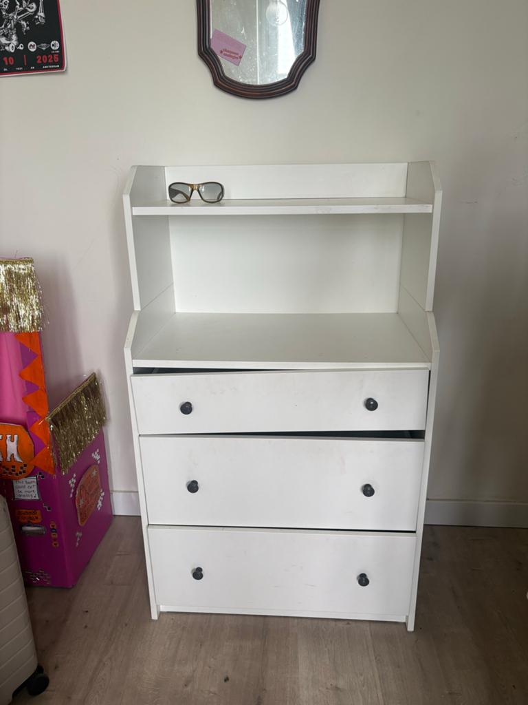 Witte Ikea ladekast met opzetstuk en 3 laden, Ophalen, Gebruikt, 100 tot 150 cm, 50 tot 100 cm