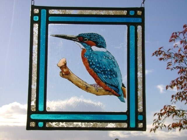 Putter ijsvogel lijster vogel mus glas in lood voorzetraam, Ophalen of Verzenden, Nieuw, Overige typen