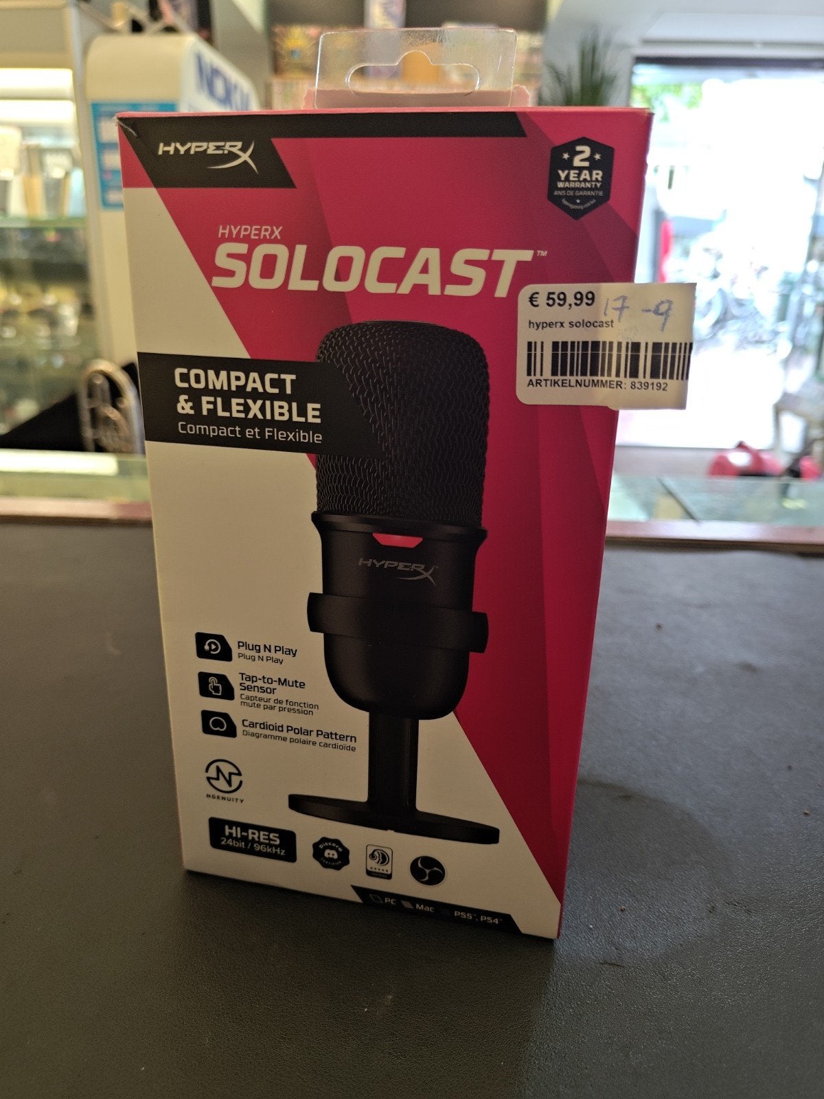 HyperX SoloCast USB Microfoon - Compact en Flexibel, Muziek en Instrumenten, Onbekend, Nieuw, Ophalen of Verzenden, Onbekend