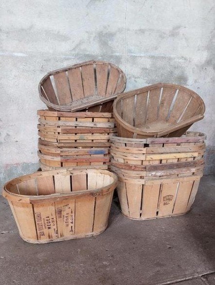 Oude brocante Franse spanen druivenmand mand kerstpakket, Antiek en Kunst, Ophalen of Verzenden