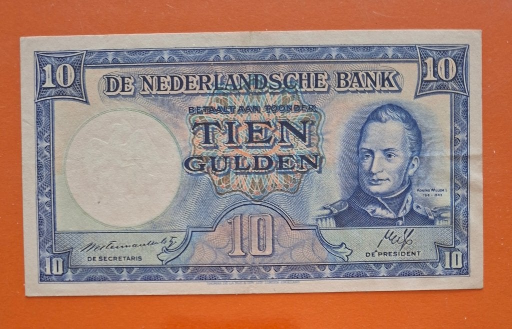 Bankbiljet 10 gulden 1945 Mijnbouw, cat. PL43.a, Postzegels en Munten, Bankbiljetten | Nederland, Verzenden, 10 gulden, Los biljet