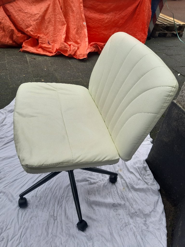 Elegante, Lederen Bureaustoel, Met Wielen, Gekruiste Poten -, Ophalen, Ergonomisch, Wit, Bureaustoel