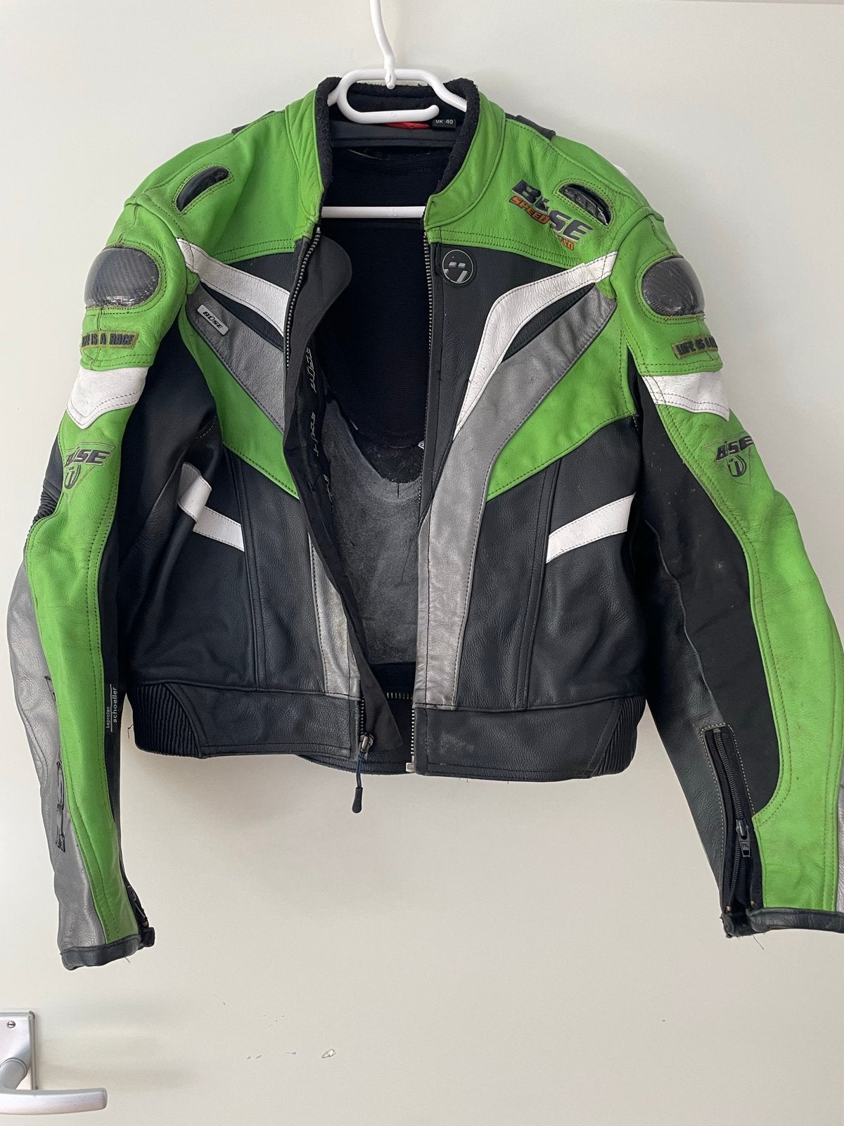 Büse Speed Squad Motorjas Leer Zwart/Groen/Grijs, Motoren, Ophalen of Verzenden, Tweedehands, Heren, Jas | leer