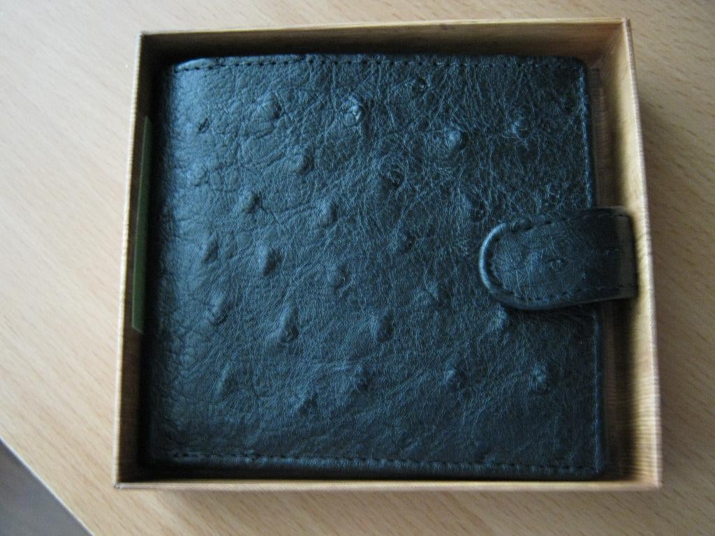 Leren Struisvogel Heren Billfold, Sieraden, Tassen en Uiterlijk, Overige merken, Leer, Zwart, Nieuw