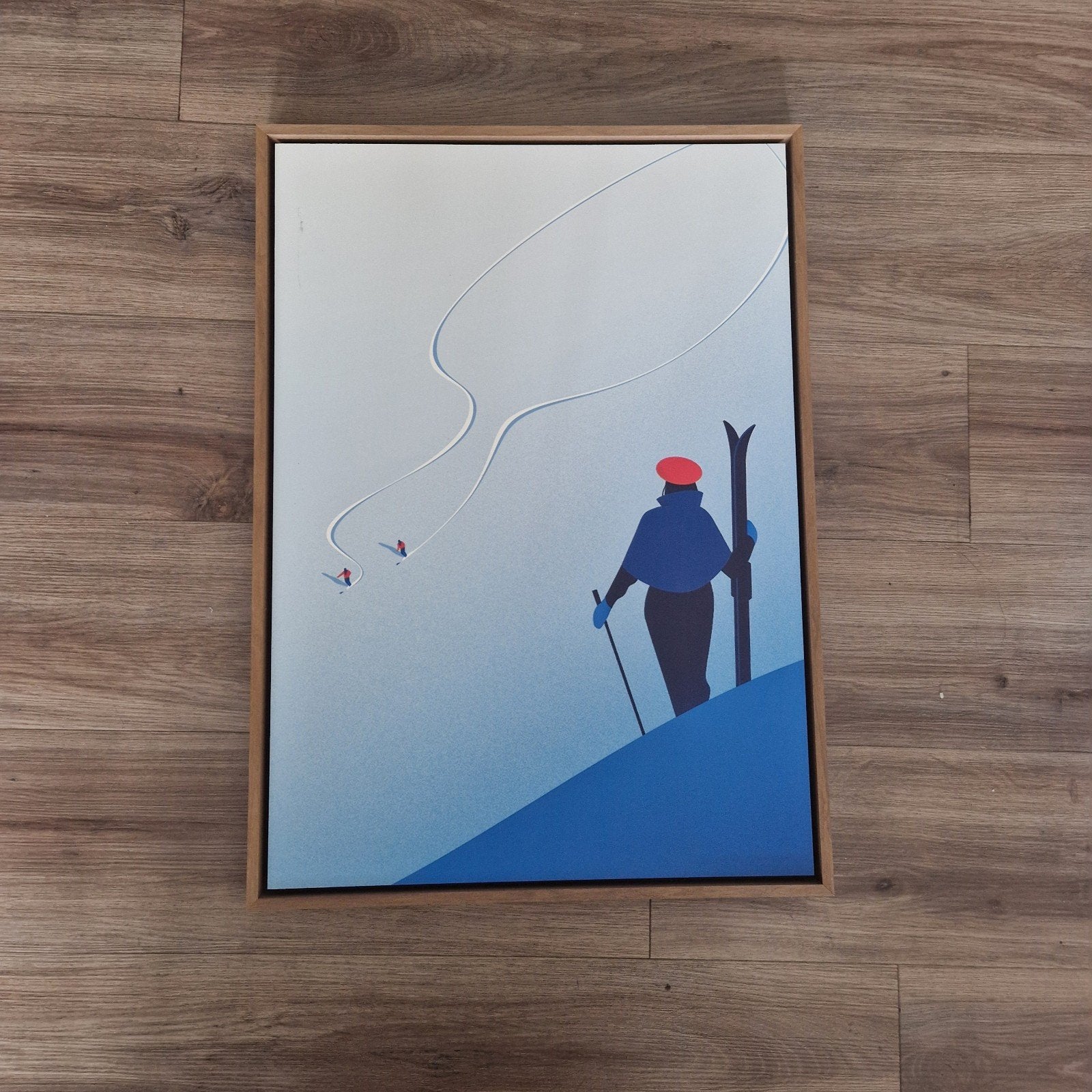 Custom made kunstwerk skiër met lichtbruine lijst, Antiek en Kunst, Kunst | Schilderijen | Modern, Ophalen of Verzenden