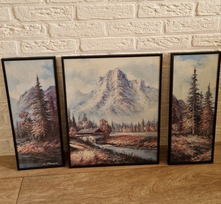 Set van 3 ingelijste landschapsschilderijen, Ophalen of Verzenden
