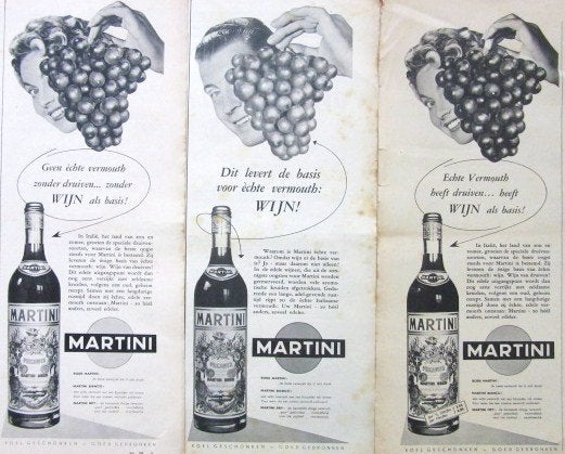 14 vintage advertenties reclames Martini drank 1956-58, Ophalen of Verzenden, Gebruikt, Reclamebord