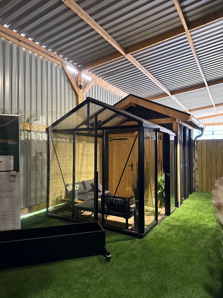 Tuinkas met berging, Ophalen, Polycarbonaat, Zo goed als nieuw, Aluminium