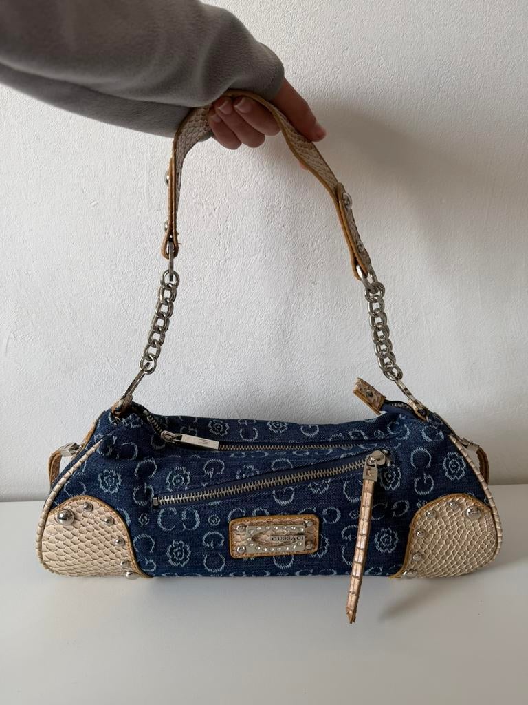 Gussaci Vintage Y2K Tas Denim Beige Zilver - Nieuw, Ophalen of Verzenden, Nieuw, Beige, Handtas
