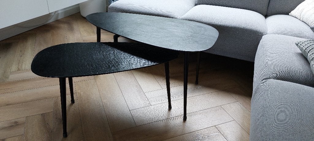 Bijzettafels triangel 2 stuks zwart nikkel, Overige materialen, Zo goed als nieuw, 75 cm of meer, Overige vormen