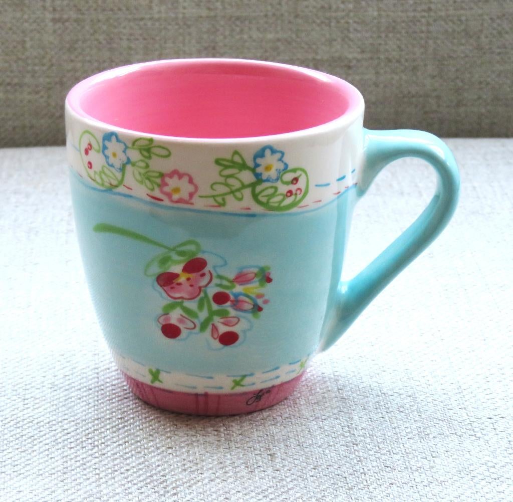 Mok ( blauw en roze ) Jet by ter Steege, Ophalen of Verzenden, Zo goed als nieuw, Aardewerk, Bord(en)