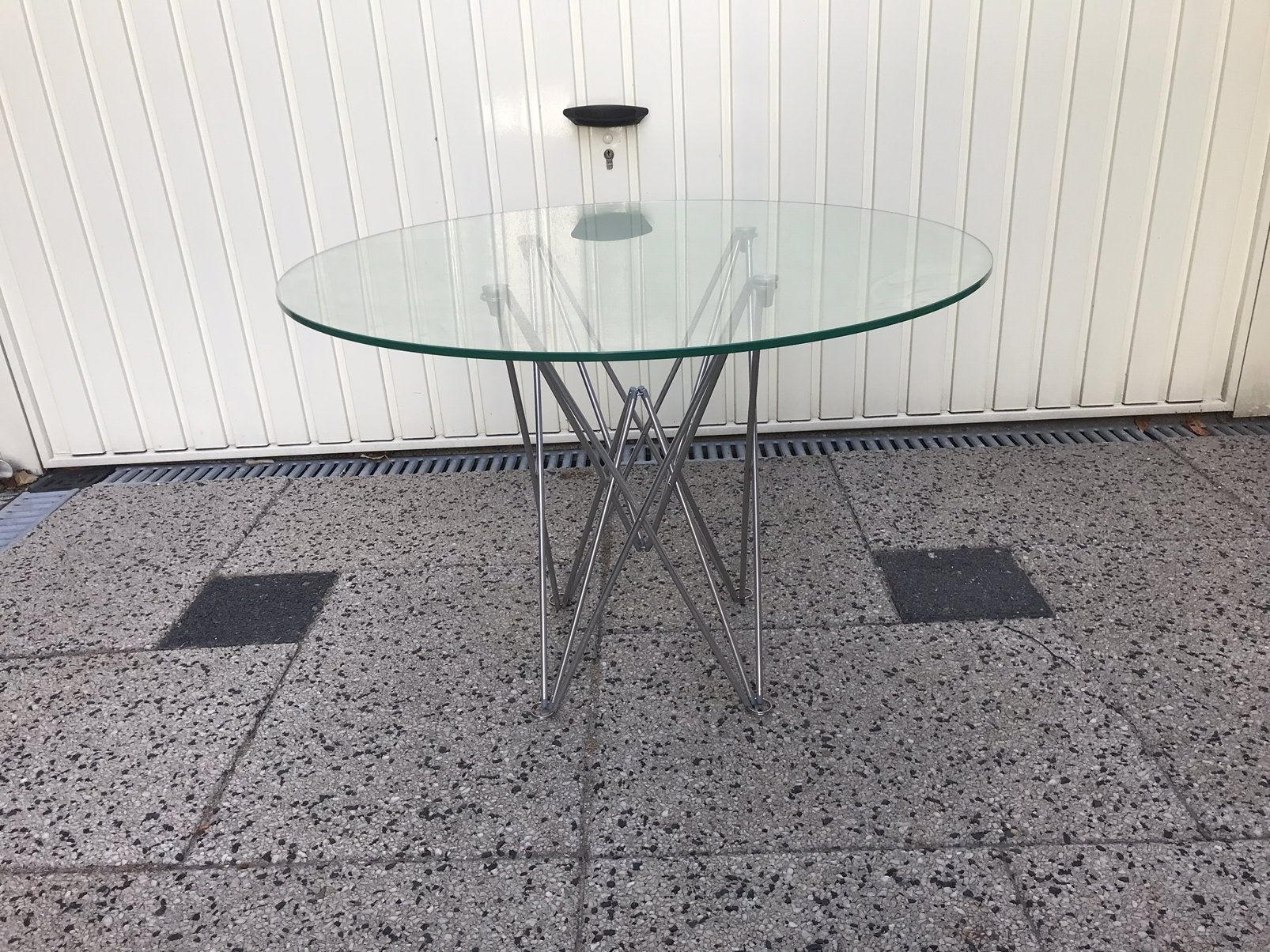 Salontafel bijzetafel spider onderstel glas D75 H51 design, Ophalen, 75 cm of meer, Rechthoekig, Glas
