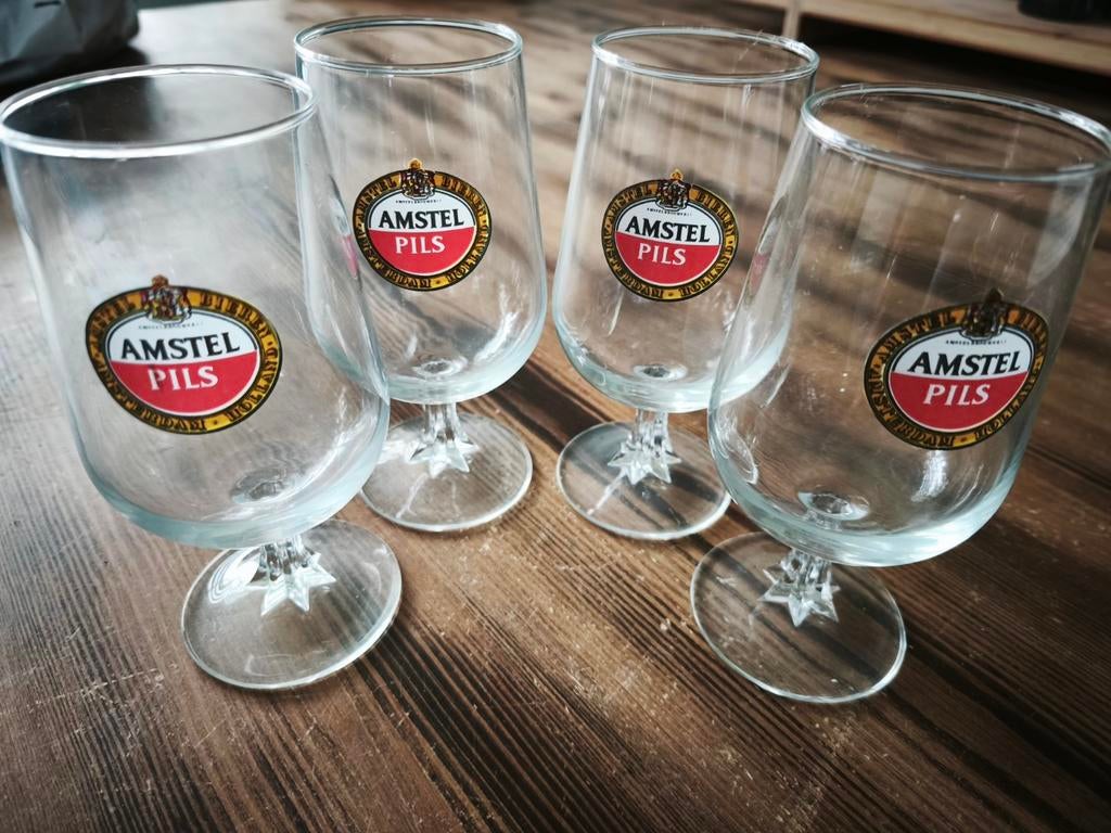 4 Vintage Amstel Pils Glazen - Onbeschadigd Verzamelaarsitem, Verzamelen, Ophalen of Verzenden, Zo goed als nieuw