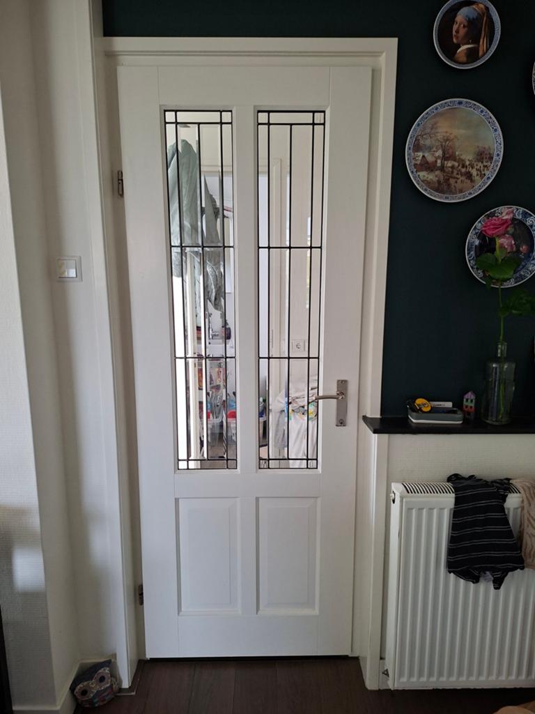 Binnendeur opdek glas in lood, Doe-het-zelf en Verbouw, Deuren en Horren, Ophalen, Glas, Binnendeur, 200 tot 215 cm
