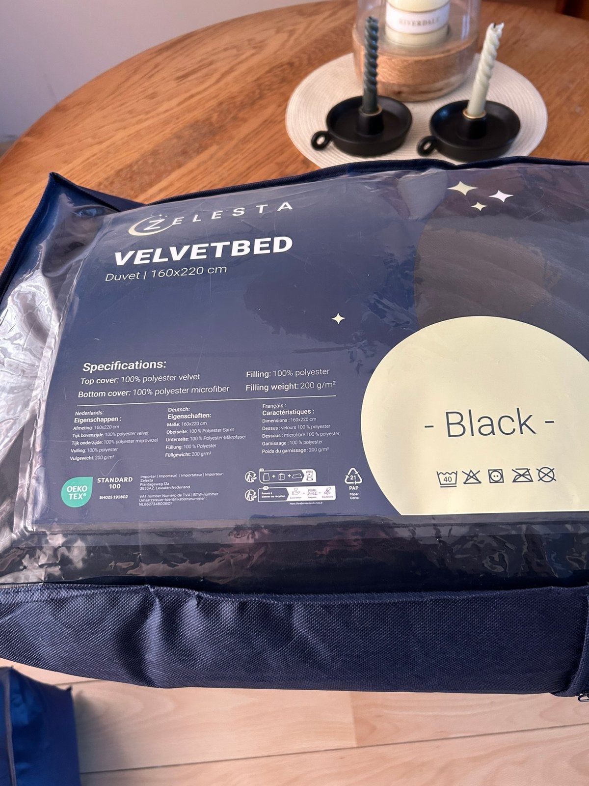 Zelesta velvetbed 160x220 cm, Zwart, Ophalen of Verzenden, Deken of Dekbed, Nieuw