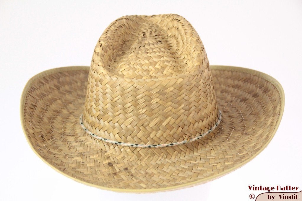 Vintage cowboy Western hoed stro met rode buffel-patch 56, Ophalen of Verzenden, Gedragen, 57 cm (M, 7⅛ inch) of minder, Hoed