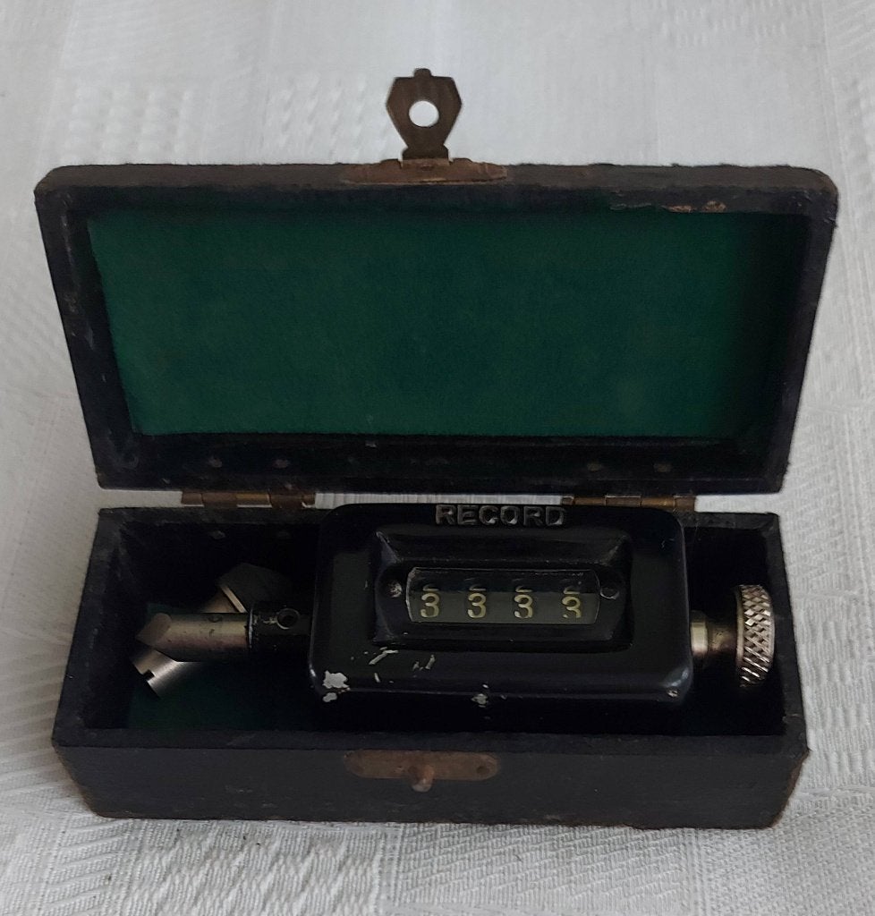Antieke mechanische toerenteller 'Record' met origineel etui, Ophalen of Verzenden