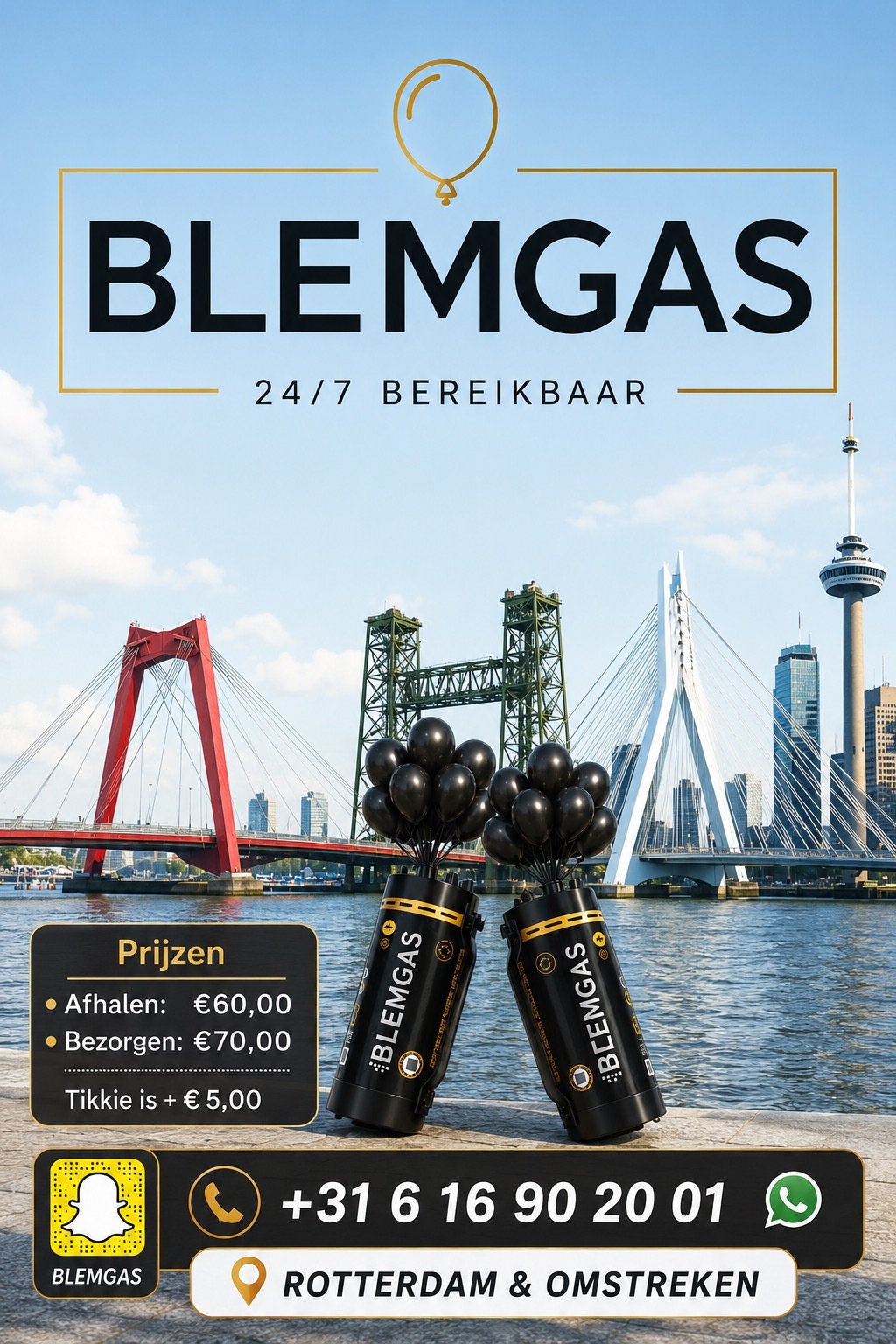 Lachgas Rotterdam 24/7, Ophalen of Verzenden, Nieuw