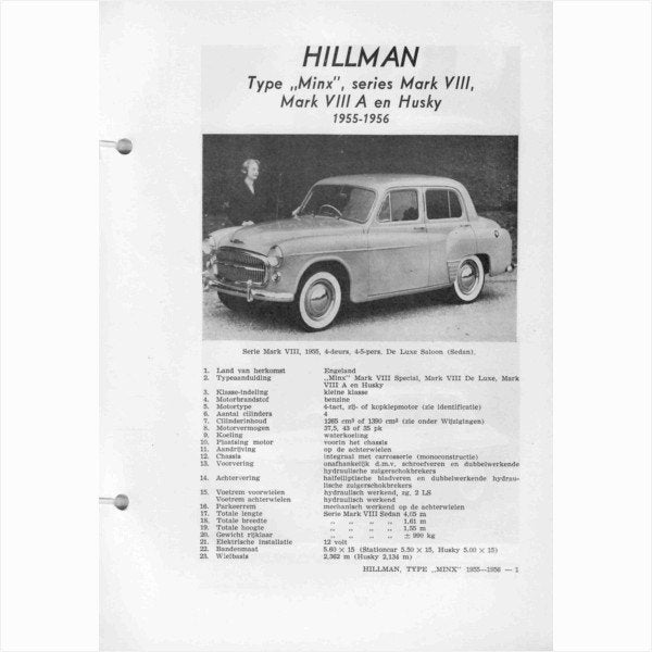 Hillman Minx Vraagbaak losbladig 1955-1956 #1 Nederlands, Ophalen of Verzenden, Gelezen, Overige merken
