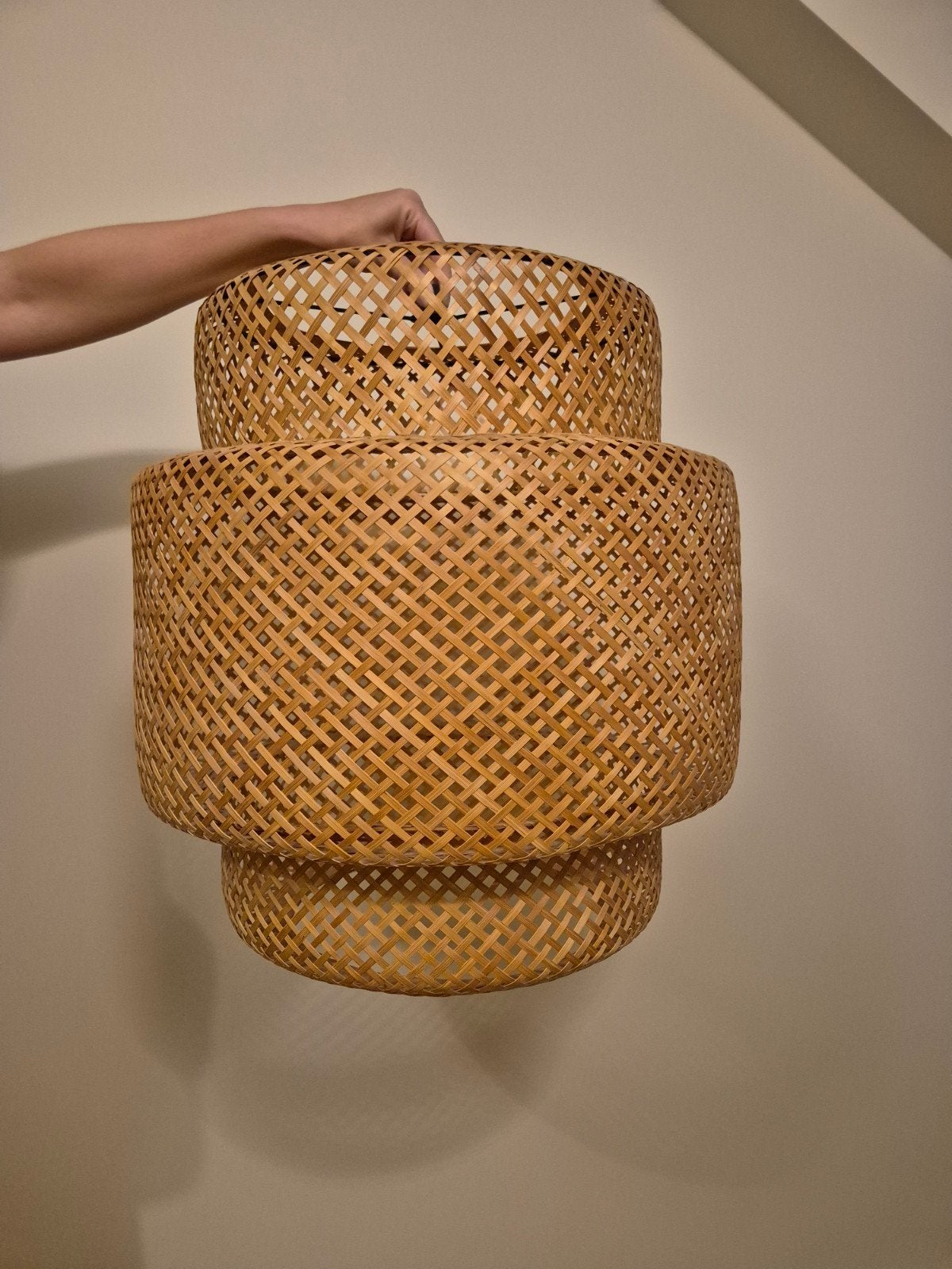 2x IKEA Sinnerlig Bamboe Rotan Lampenkap, Bruin, Natuurlijk materiaal, Rond, Zo goed als nieuw