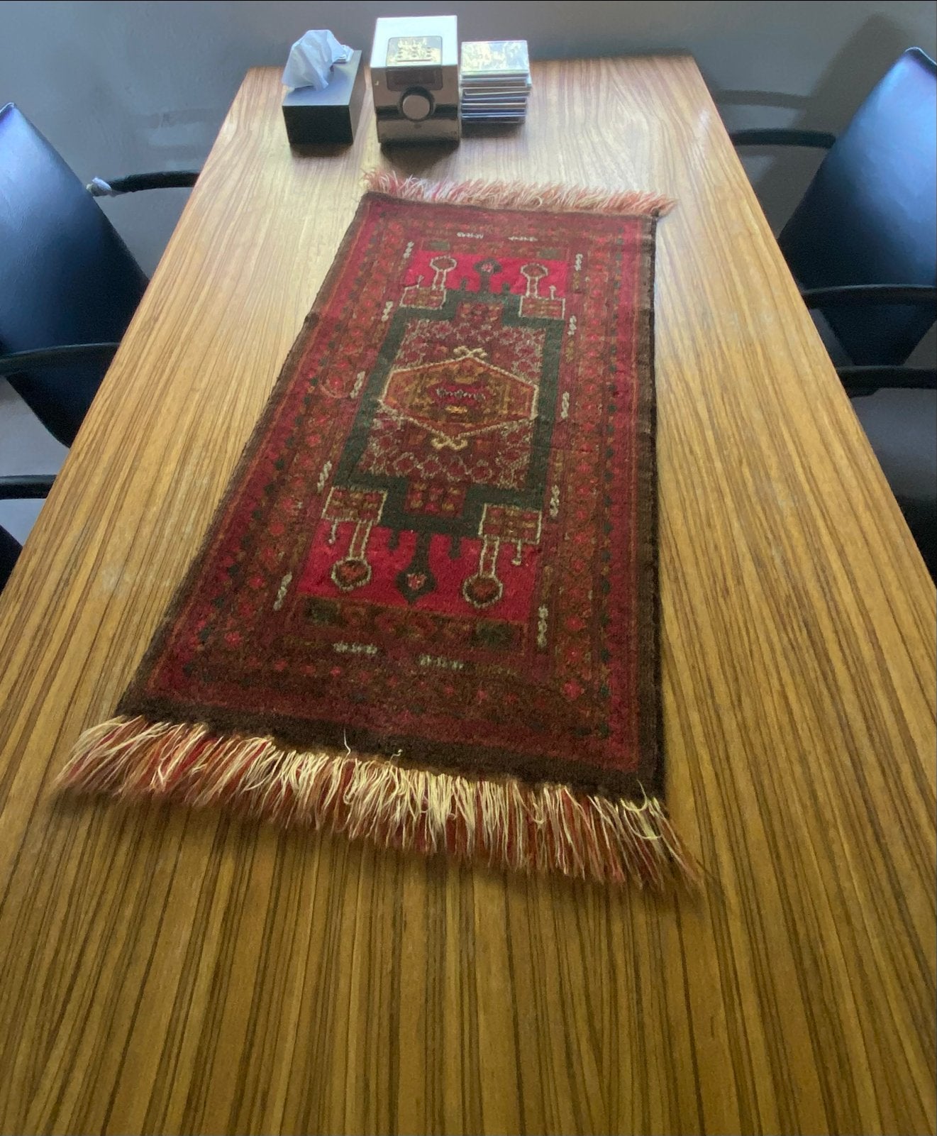 Handgeweven wollen tafelloper met franjes, Minder dan 50 cm, Gebruikt, 100 tot 150 cm, Ophalen of Verzenden