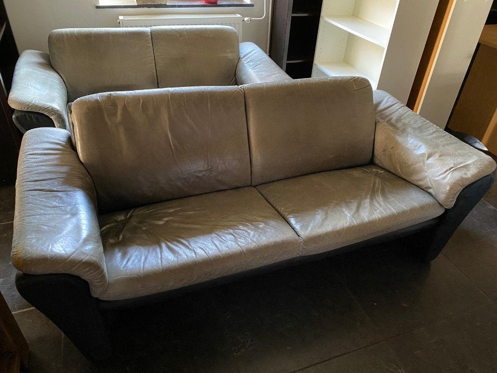 Set 3+2-zits lederen banken, Huis en Inrichting, Ophalen, Gebruikt, 150 tot 200 cm, Driepersoons
