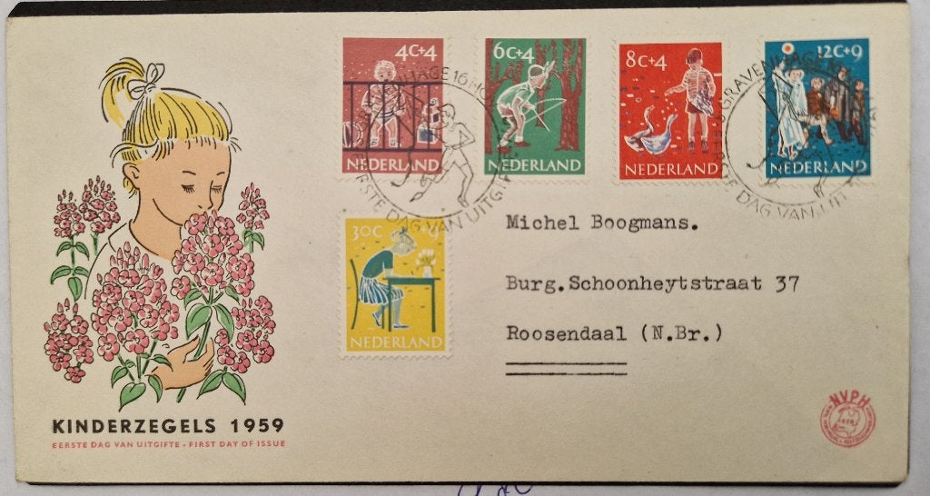Nederland 1959  - FDC E41 - Kinderpostzegels, Ophalen of Verzenden, Na 1940