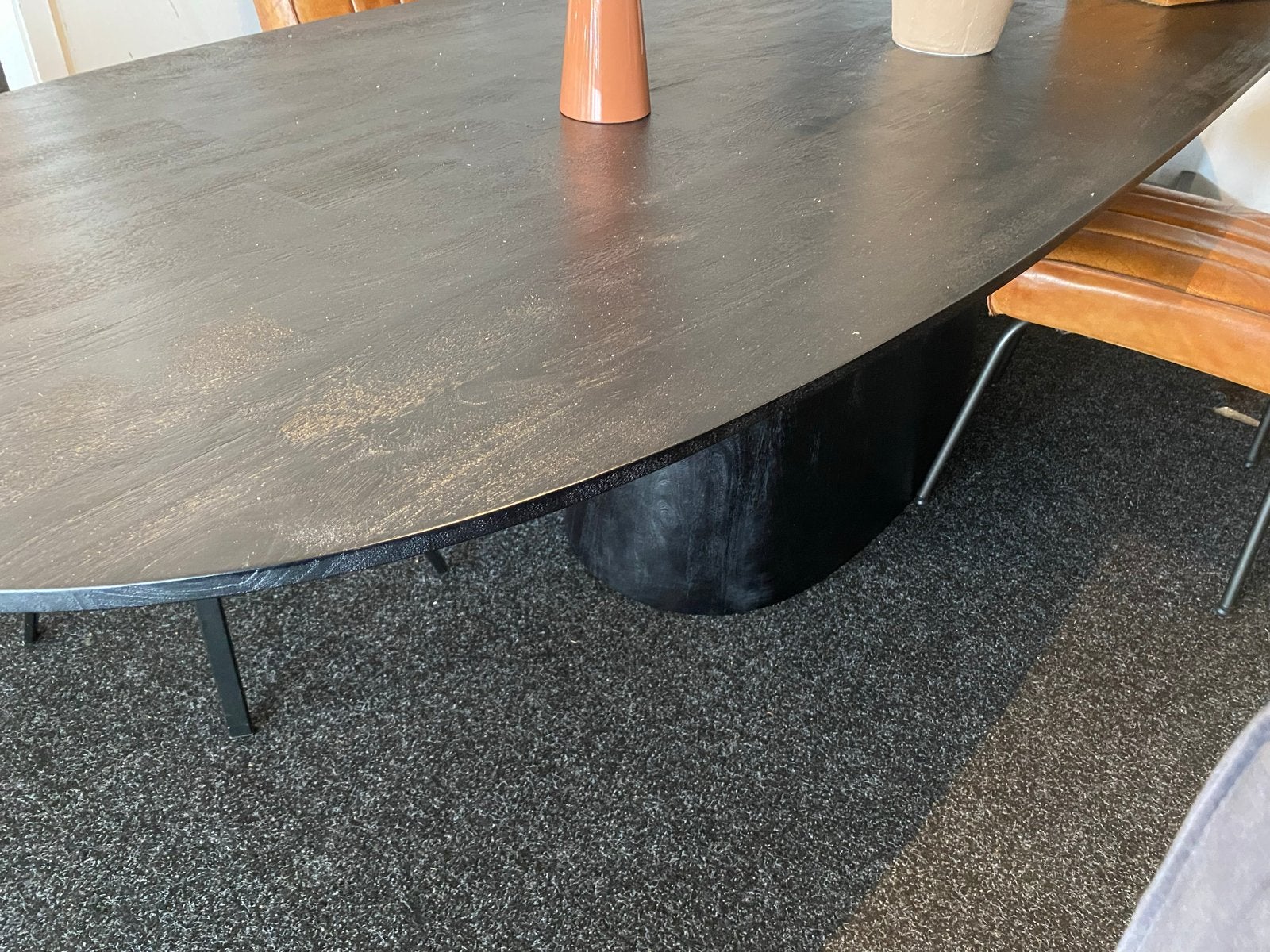 Ovaal 300x110 tafel massief zwart mangohout met middenpoot, Ophalen, 100 tot 150 cm, Vijf personen of meer, Ovaal
