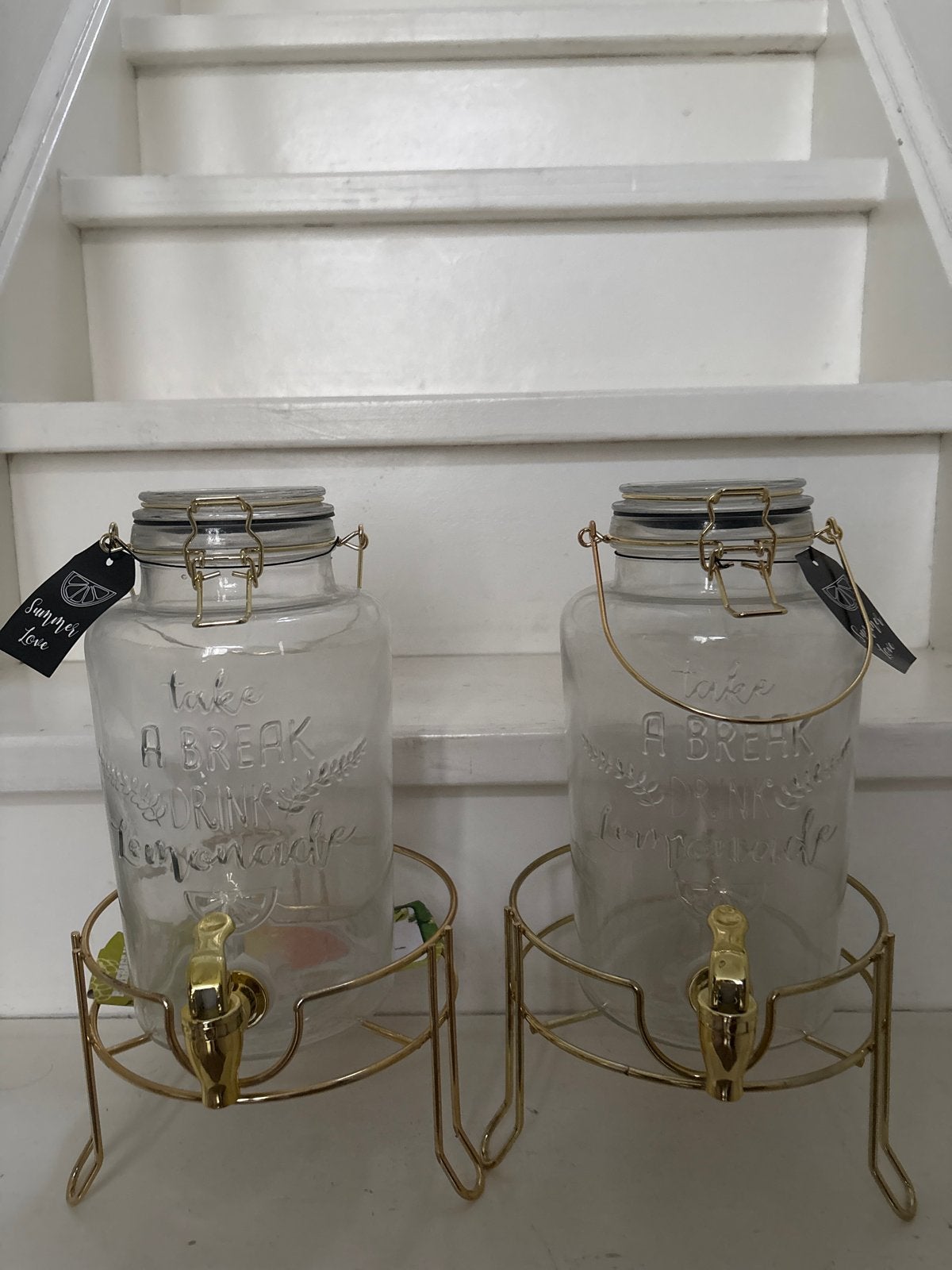 NIEUW Limonade Dispensers met Kraantje Houders - Set van 2, Ophalen, Nieuw, Meerkleurig, Glas