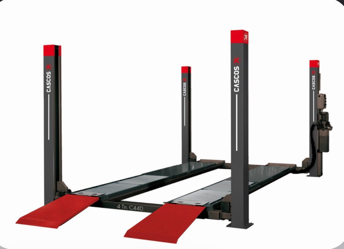 Vier koloms hefbrug 4000kg 4,8m flat Cascos / Nieuw, Ophalen, Nieuw