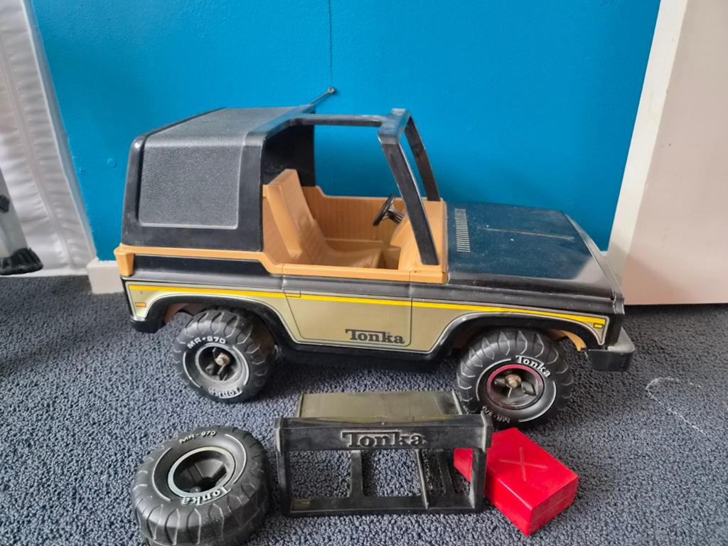 Vintage Tonka Jeep Speelgoedauto met Extra Wiel, Ophalen of Verzenden, Gebruikt