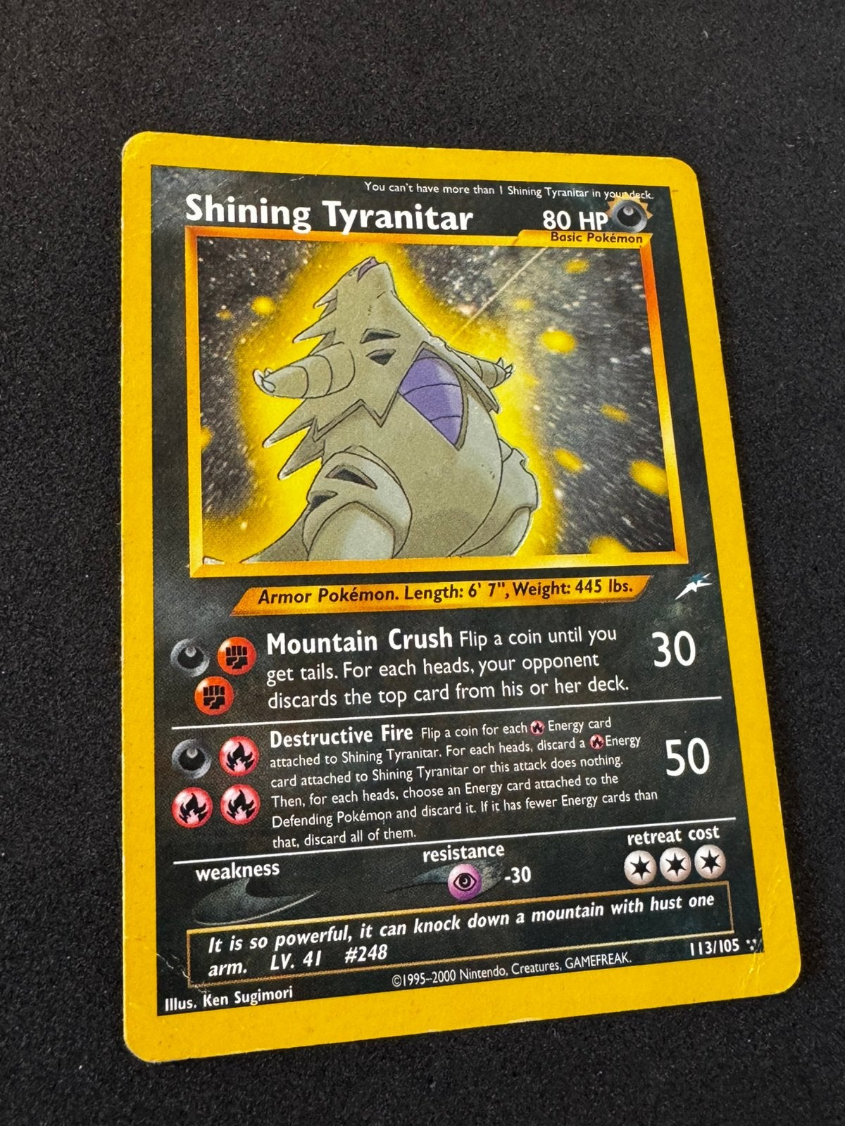 Shining Tyranitar HOLO - Neo Destiny - 113/105, Ophalen of Verzenden, Nieuw, Losse kaart, Foil
