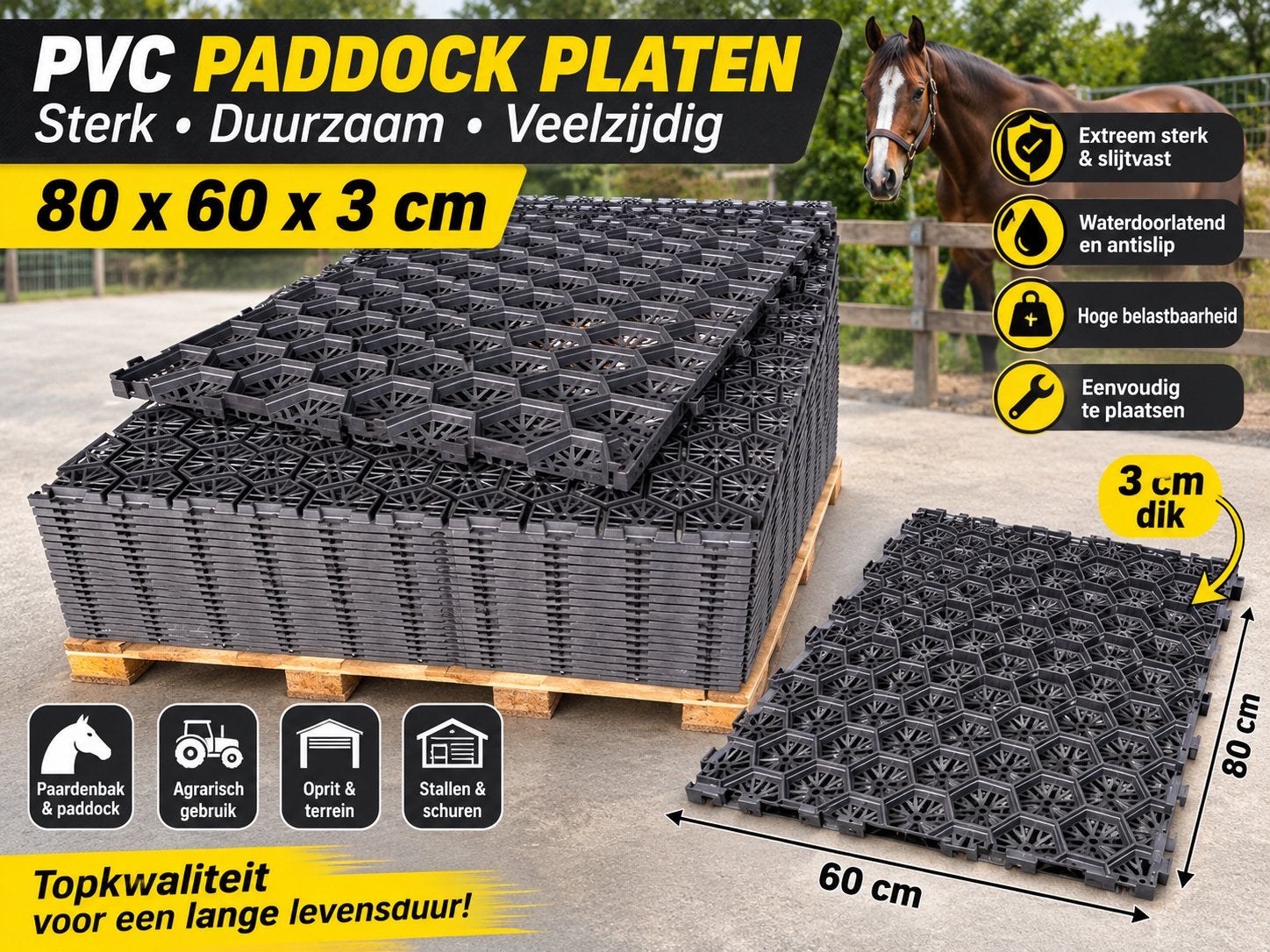 Nieuwe Pvc PADDOCK PLATEN NIEUW 80x60x3 cm 240 stuks pallet, Dieren en Toebehoren, Opfok