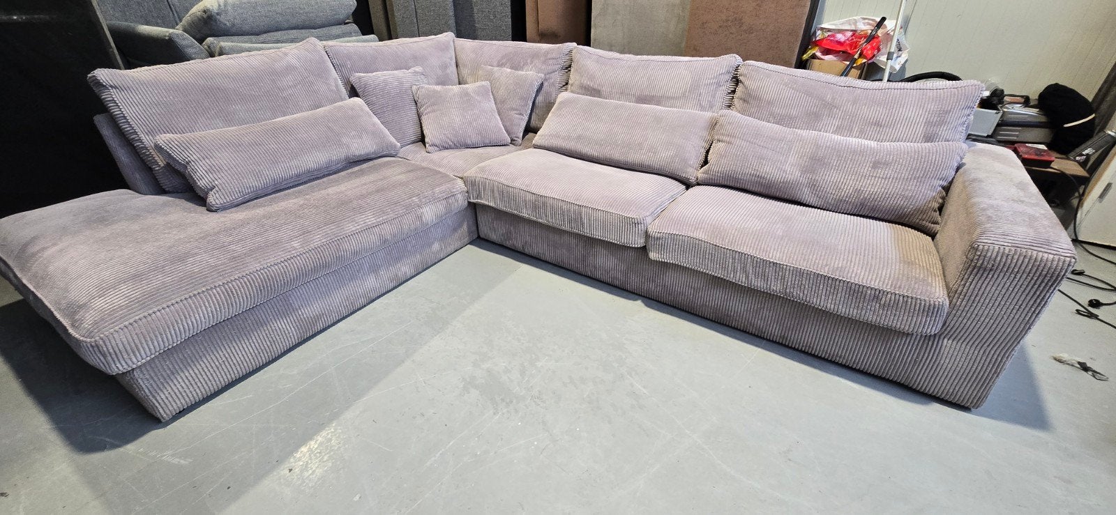 XXL Hoekbank Ribstof Grijs - Professioneel Gereinigd, Pronto, 100 tot 125 cm, 300 cm of meer, Ophalen of Verzenden