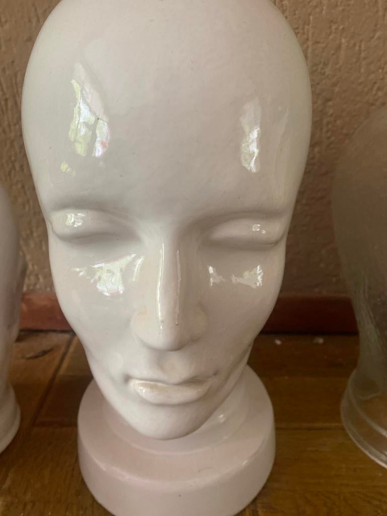 Mannequin Hoofd - Wit Keramiek & Transparant Glas, Gebruikt, Ophalen of Verzenden, Modern, Wit