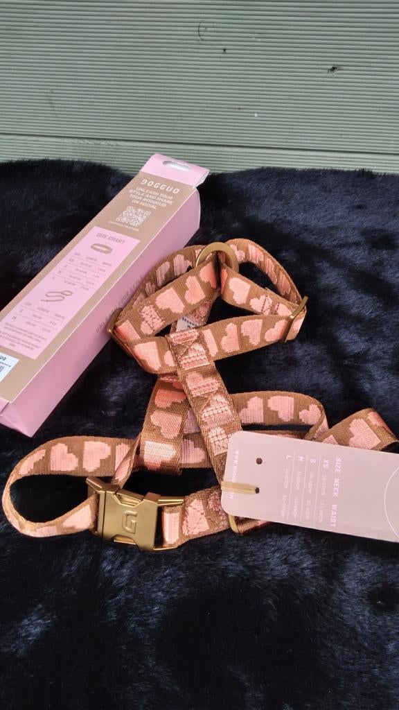 Dogguo Hondenriem&tuigje set met hartjes print maat M, Dieren en Toebehoren, Hondenriemen, Verzenden, Nieuw, Hondenriem-accessoire