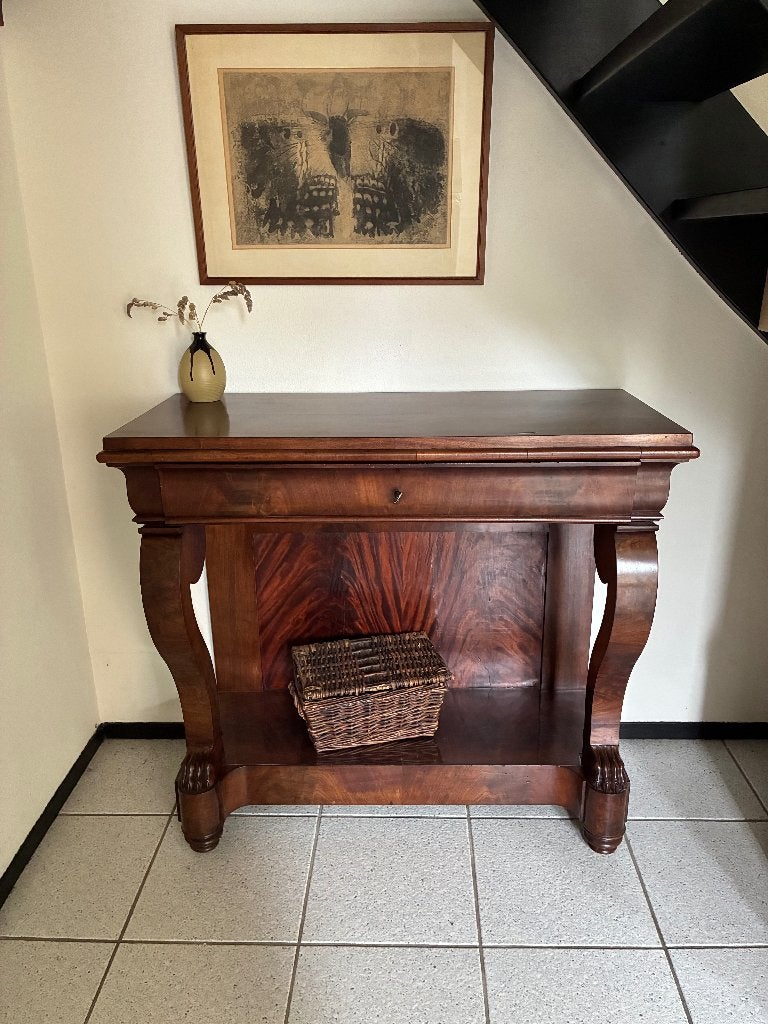 Console met leeuwenpoten en lade; sidetable, Ophalen, 25 tot 50 cm, Rechthoekig, 100 tot 150 cm