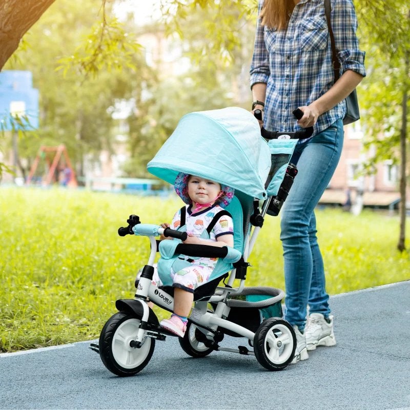HOMCOM Kinder Driewieler Loopfiets met Zonnedak en Mand Groe, Ophalen, Nieuw, Loopfiets