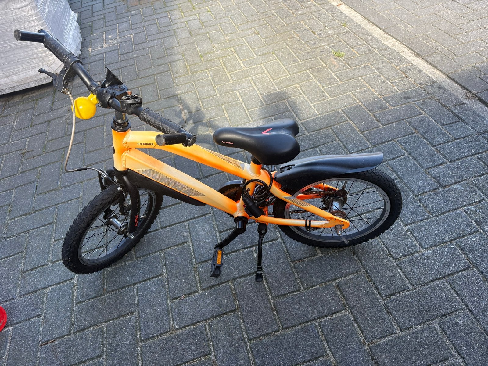 Oranje kinderfiets 16 inch, Ophalen, Gebruikt, Velgrem, Minder dan 16 inch