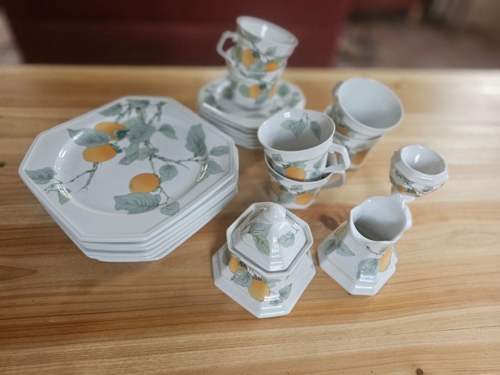 Galerie de Porcelaine Lombardia Apricot ontbijtservies, Ophalen, Gebruikt, Overige merken, Vintage