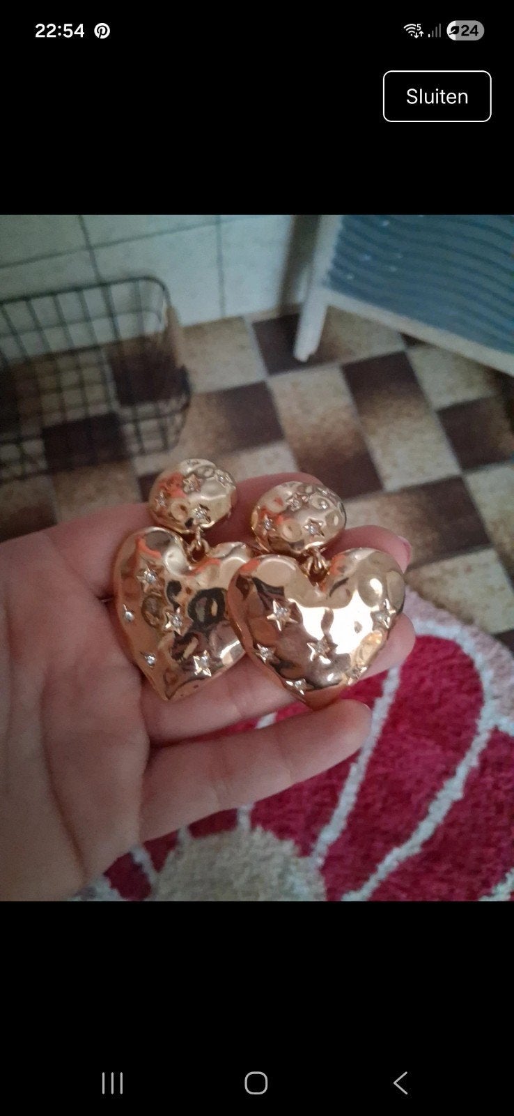 Gouden Hart Oorbellen met Sterren, Sieraden, Tassen en Uiterlijk, Oorbellen, Ophalen of Verzenden, Zo goed als nieuw, Goud, Goud