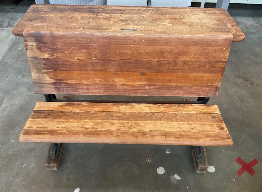 Antieke schoolbank/vintage houten bureau, Ophalen