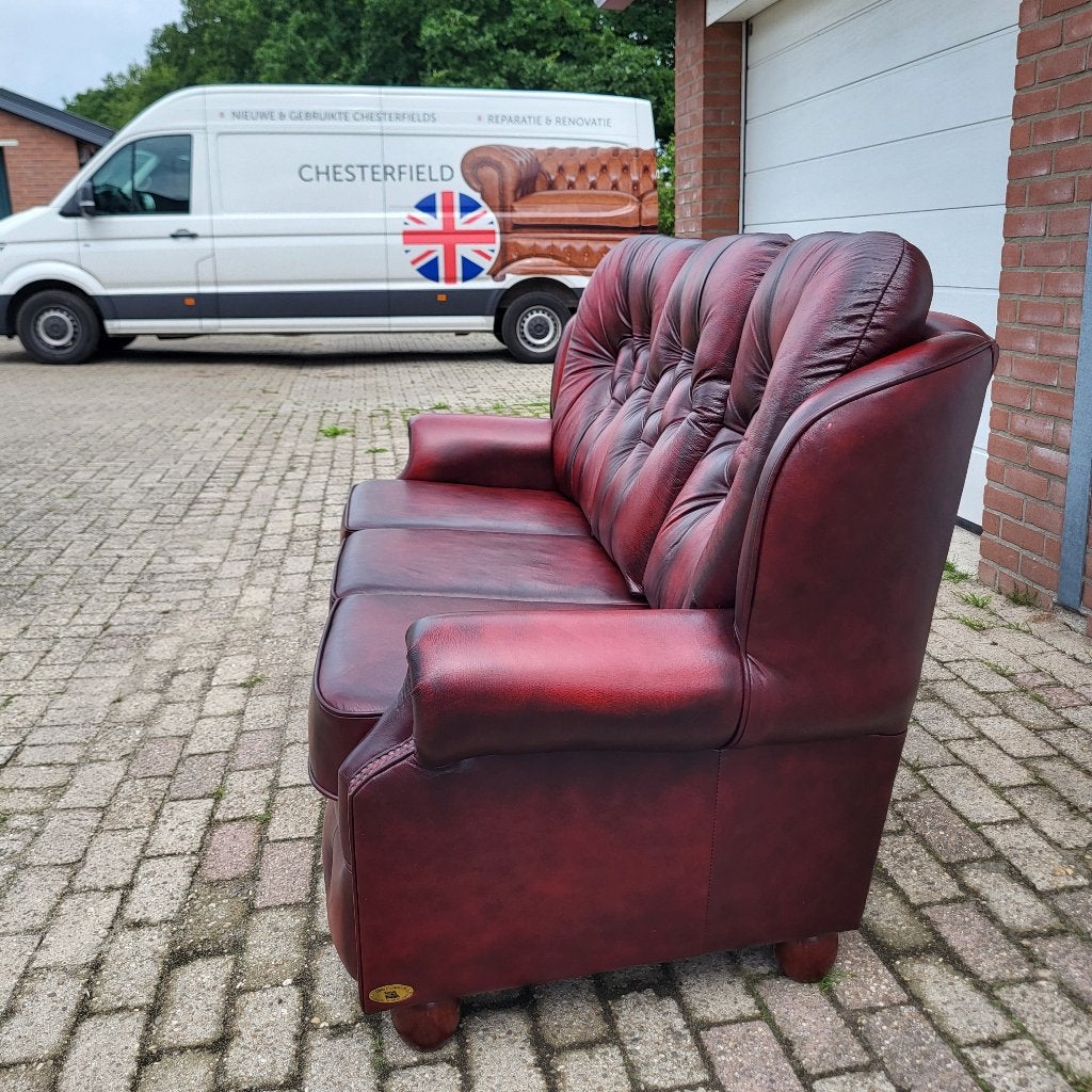 Chesterfield bank rood leer, 3 zits, Huis en Inrichting, 150 tot 200 cm, Chesterfield, Driepersoons, Ophalen of Verzenden