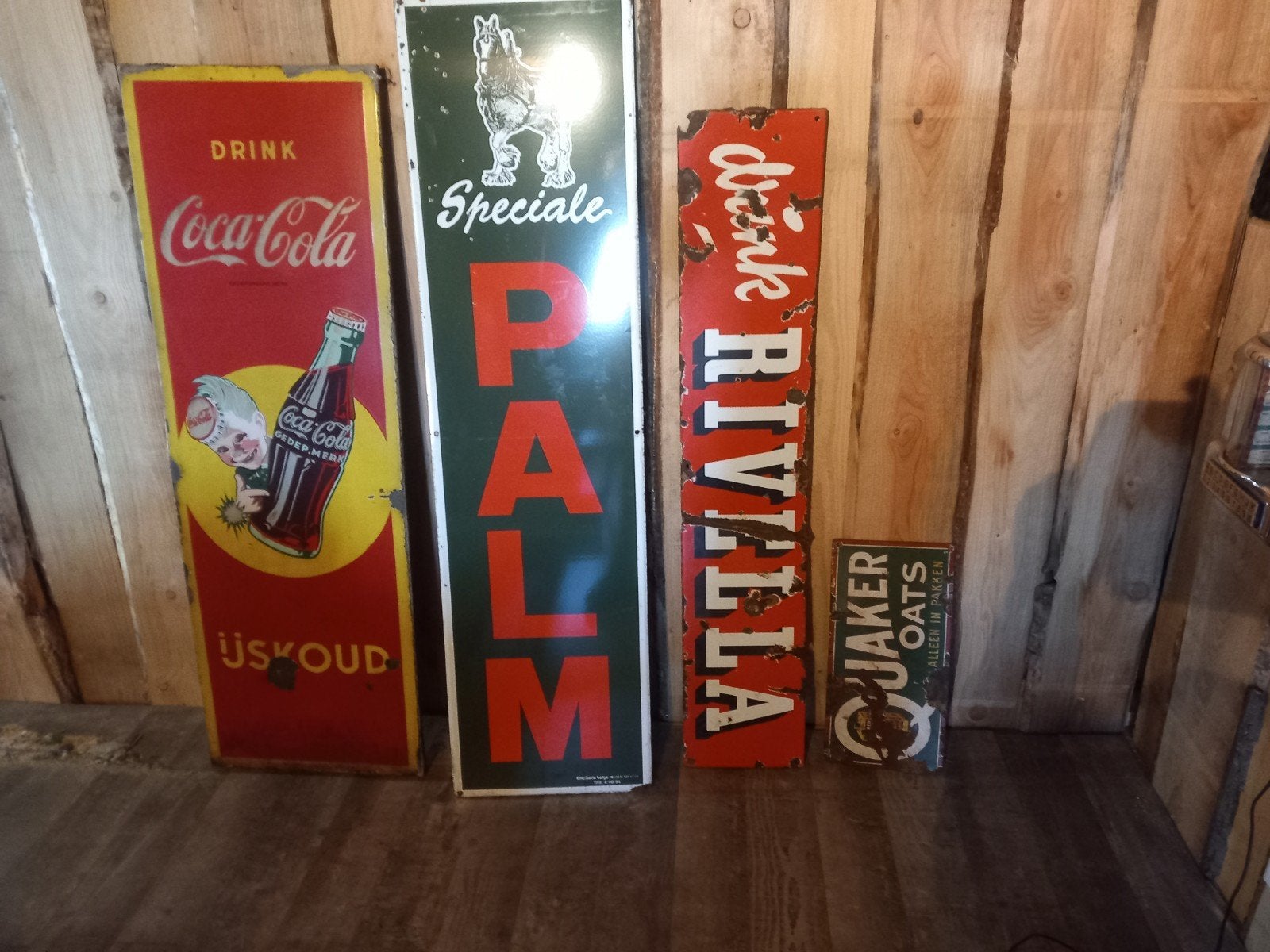 4 emaille borden, Ophalen, Reclamebord